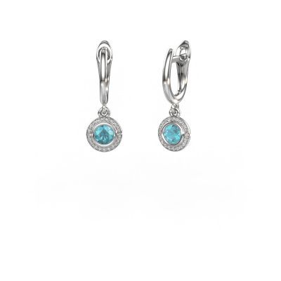 Pendants d'oreilles Noud RND 585 or blanc topaze bleue 4 mm