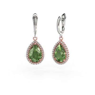 Pendants d'oreilles Tilly per 4 585 or rose vert tourmaline 12x8 mm