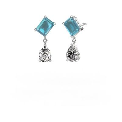 Boucles d'oreilles Toi et Moi EME PER 585 or blanc topaze bleue 8x6 mm