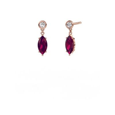 Pendants d'oreilles Lacey MRQ 585 or rose rhodolite 10x5 mm