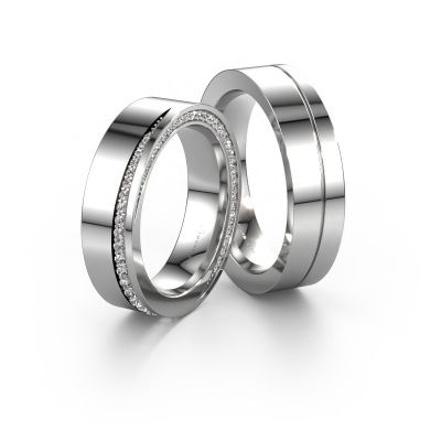 Bagues de mariage set WH1002LM15DP ±5x2.3 mm 14 Carat or blanc diamant 0.003 crt