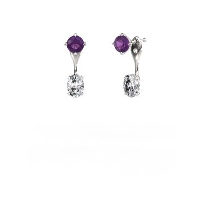 Drop earrings Kate RND-OVL 950 platinum amethyst 5 mm