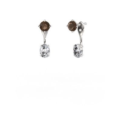 Drop earrings Kate RND-OVL 950 platinum smokey quartz 5 mm