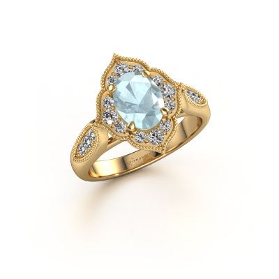 Bague de fiançailles Rosan 585 or jaune aigue-marine 8x6 mm