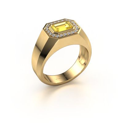 Heren ring Dylan 2 585 goud gele saffier 7x5 mm