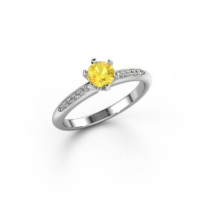 Bague de fiançailles Tiffy 2 585 or blanc saphir jaune 4.7 mm