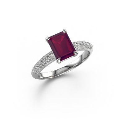 Engagement ring Morane EME 585 white gold rhodolite 8x6 mm