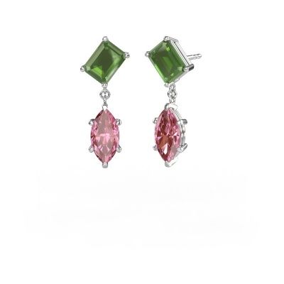 Pendants d'oreilles Toi et Moi EME MRQ 950 platine vert tourmaline 8x6 mm