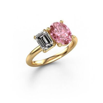Engagement ring Toi et Moi OVL-EME 585 gold pink lab grown diamond 9x7 mm