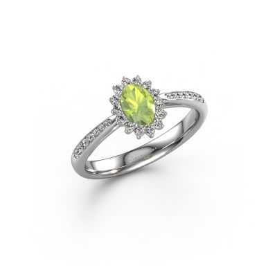 Engagement ring Tilly ovl 2 585 white gold peridot 7x5 mm