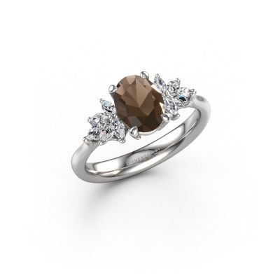Engagement ring Fiona OVL 585 white gold smokey quartz 8x6 mm