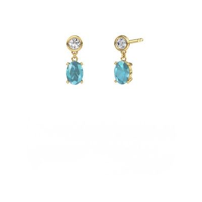Pendants d'oreilles Lacey OVL 585 or jaune topaze bleue 7x5 mm