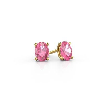 Clous d'oreilles Sam OVL 585 or jaune saphir rose 7x5 mm