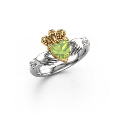 Ring Claddagh 2 585 white gold peridot 6 mm