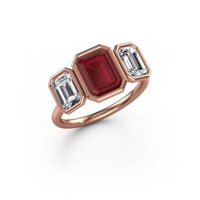 Engagement ring Lavon 3 EME 585 rose gold ruby 8x6 mm