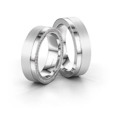 Wedding rings set WH0313LM16BPM ±6x2 mm 14 Carat white gold diamond 0.29 crt