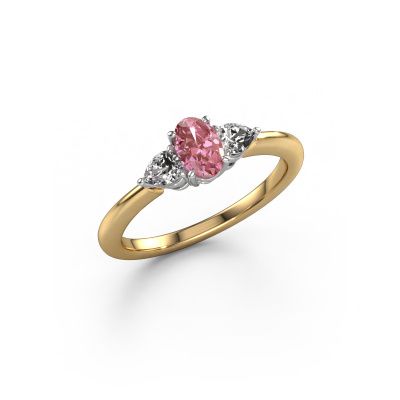 Engagement ring Chanou OVL 585 gold pink lab grown diamond 7x5 mm