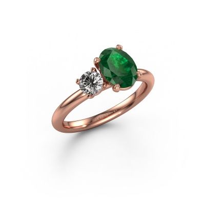 Engagement ring Toi et Moi OVL-RND 585 rose gold emerald 8x6 mm