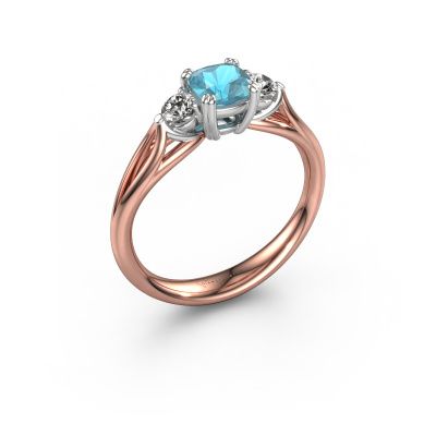 Bague de fiançailles Amie cus 585 or rose topaze bleue 5 mm