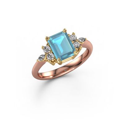 Ring Sade 585 rose gold blue topaz 8x6 mm