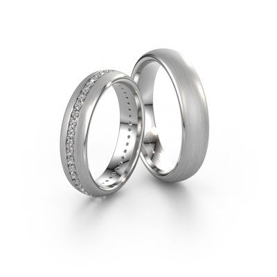 Wedding rings set WH0103LM35BM ±5x2 mm 14 Carat gold diamond 0.44 crt