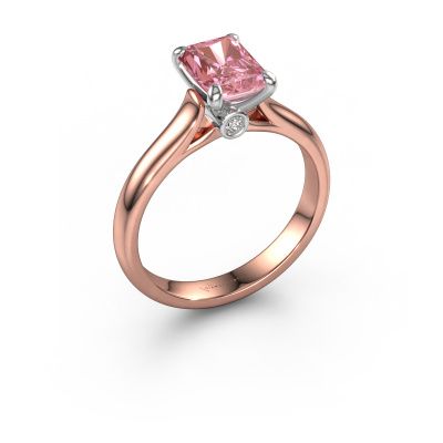 Engagement ring Valorie rad 1 585 rose gold pink lab grown diamond 7.5x5.5 mm