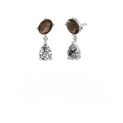 Earrings Toi et Moi OVL-PER 585 white gold smokey quartz 8x6 mm