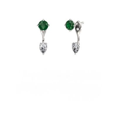 Drop earrings Kate RND-PER 950 platinum emerald 5 mm