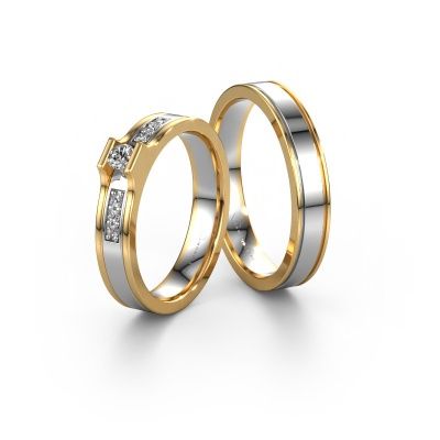 Wedding rings set WH2110LM14A ±0.16x0.07 in 14 Carat white gold diamond 0.10 crt