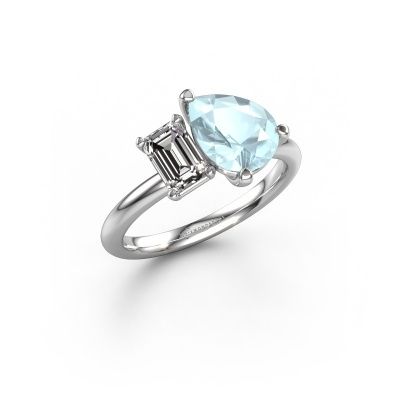 Engagement ring Toi et Moi PER-EME 950 platinum aquamarine 9x7 mm