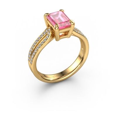 Verlovingsring Antonia eme 2 585 goud roze saffier 8x6 mm