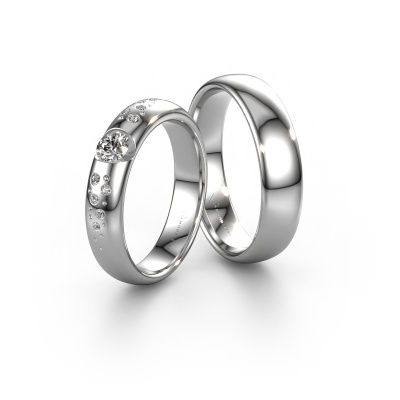 Wedding rings set WH2104LM34A ±4x1.7 mm 14 Carat white gold diamond 0.25 crt