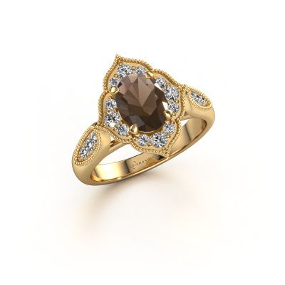 Engagement ring Rosan 585 gold smokey quartz 8x6 mm