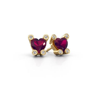 Stud earrings Cornelia Heart 585 gold rhodolite 6 mm