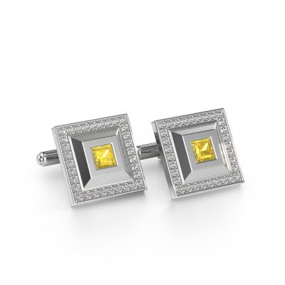 Cufflinks Joris 585 white gold yellow sapphire 4 mm