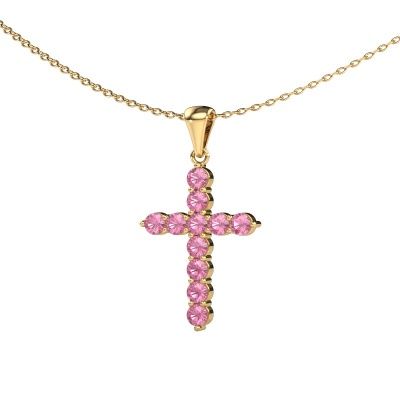 Pendant Cross 585 gold pink sapphire 2.5 mm