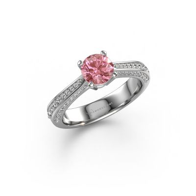 Engagement ring Ruby rnd 950 platinum pink lab grown diamond 5.7 mm
