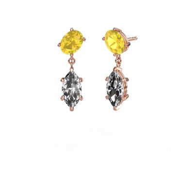 Pendants d'oreilles Toi et Moi OVL-MRQ 585 or rose saphir jaune 8x6 mm