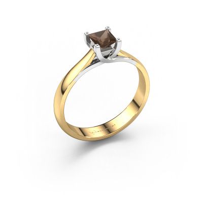 Engagement ring Mia Square 585 gold smokey quartz 4 mm