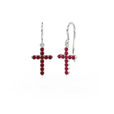 Pendants d'oreilles Cross 950 platine rubis 2 mm