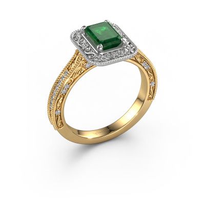 Engagement ring Alice EME 585 gold emerald 7x5 mm