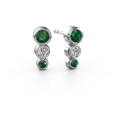 Clous d'oreilles Linda 950 platine emeraude 4 mm