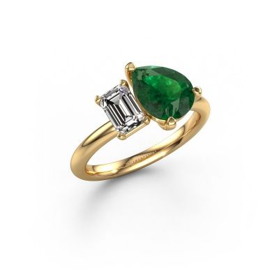 Engagement ring Toi et Moi PER-EME 585 gold emerald 9x7 mm