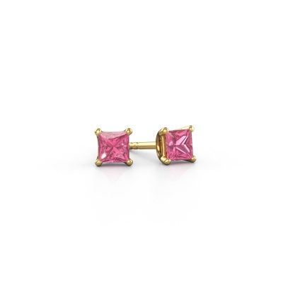 Clous d'oreilles Sam SQR 585 or jaune saphir rose 4 mm