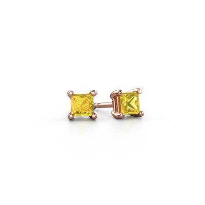 Clous d'oreilles Sam square 585 or rose saphir jaune 4 mm