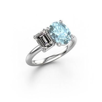 Engagement ring Toi et Moi OVL-EME 585 white gold blue lab grown diamond 9x7 mm