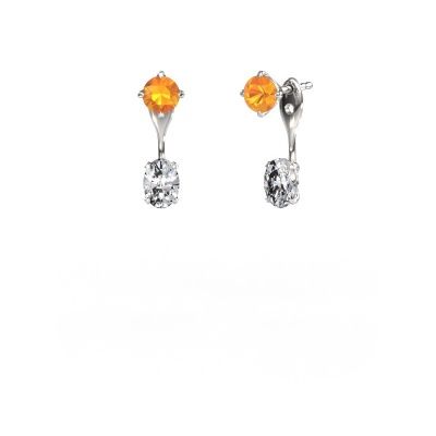 Drop earrings Kate RND-OVL 950 platinum citrin 5 mm
