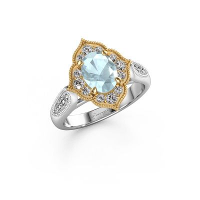 Verlovingsring Rosan 585 witgoud aquamarijn 8x6 mm