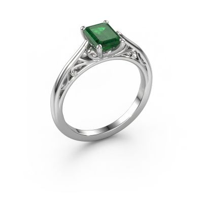 Engagement ring Shannon eme 585 white gold emerald 7x5 mm