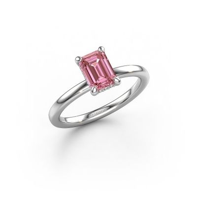 Engagement ring Simone EME 2 950 platinum pink lab grown diamond 7x5 mm